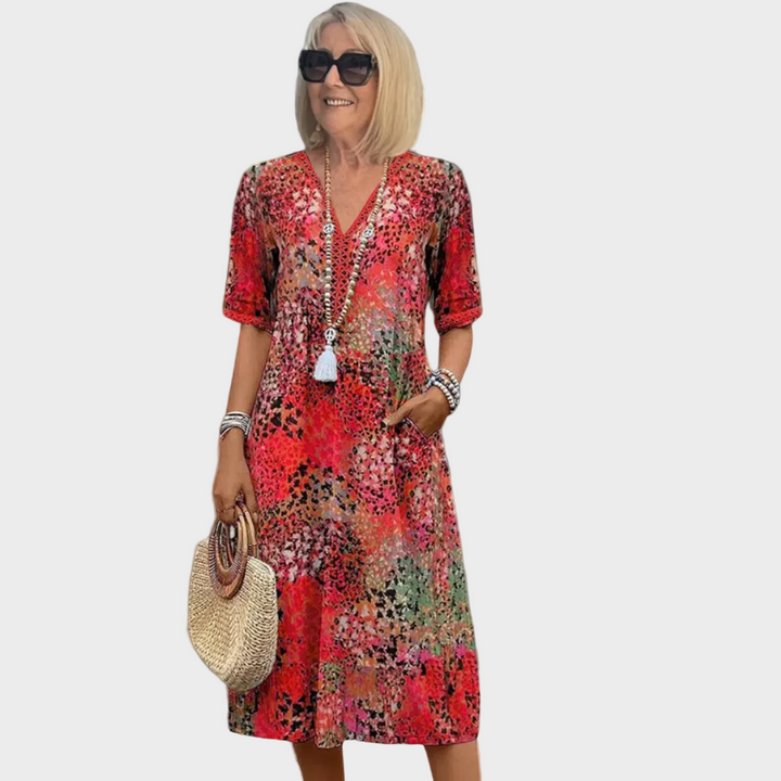 Margaux | Robe midi imprimée avec décolleté en V
