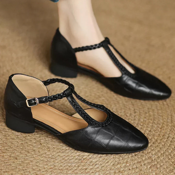 Léa | Chaussures en cuir plates avec bride en T