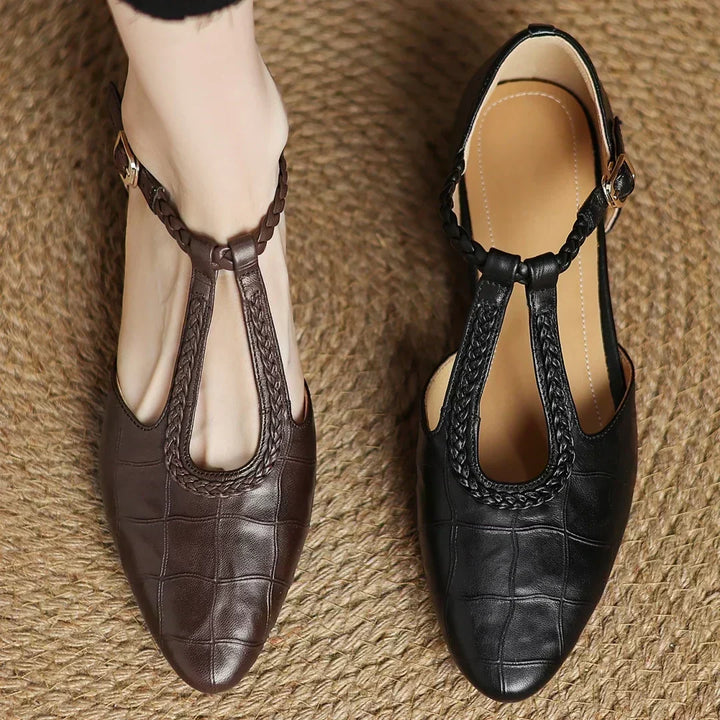 Léa | Chaussures en cuir plates avec bride en T