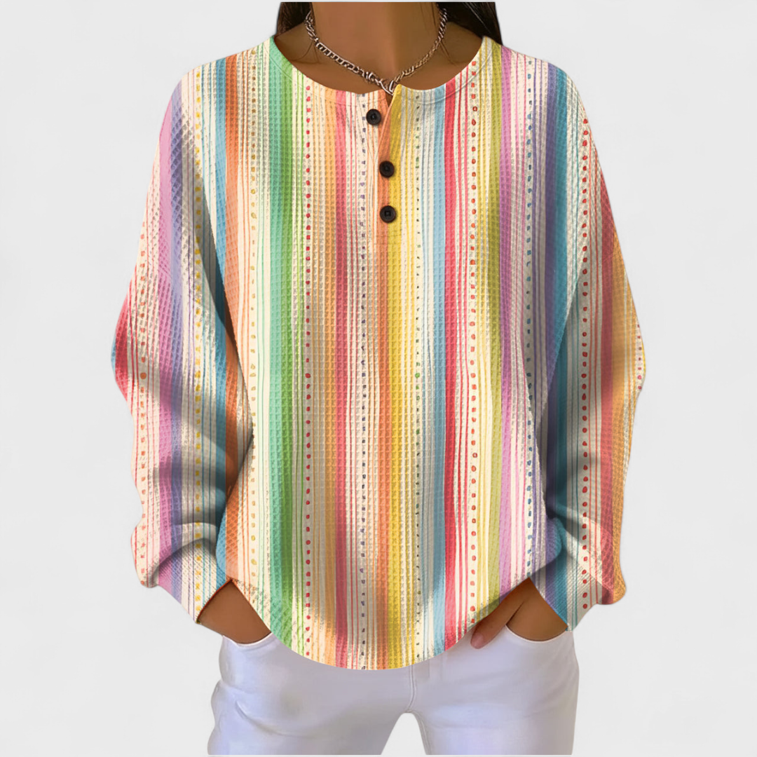 Sara - Pull à rayures colorées avec patte boutonnée