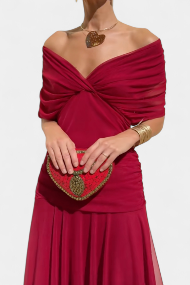 Inès | Longue robe fleurie avec encolure cœur