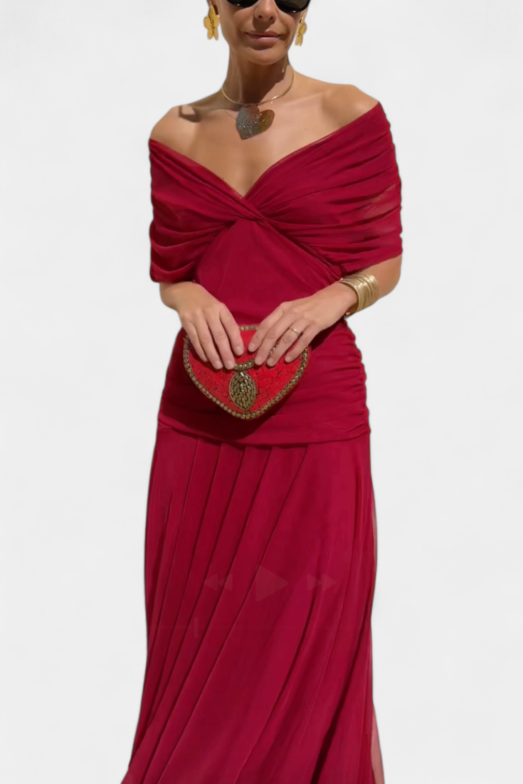 Inès | Longue robe fleurie avec encolure cœur