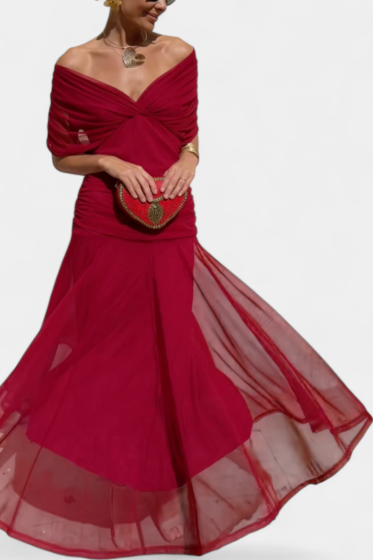 Inès | Longue robe fleurie avec encolure cœur