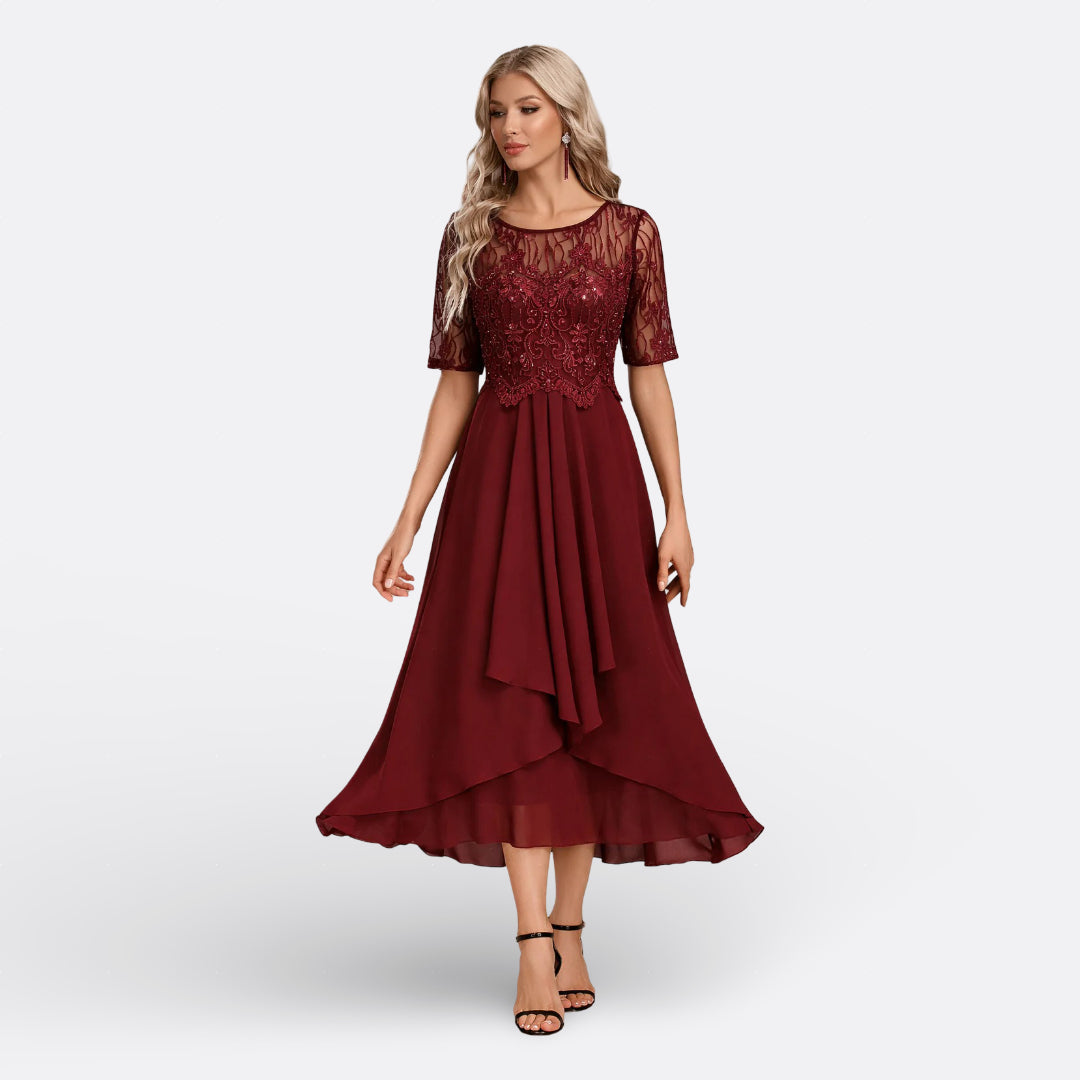 Léa | Robe en Dentelle à Manches Courtes