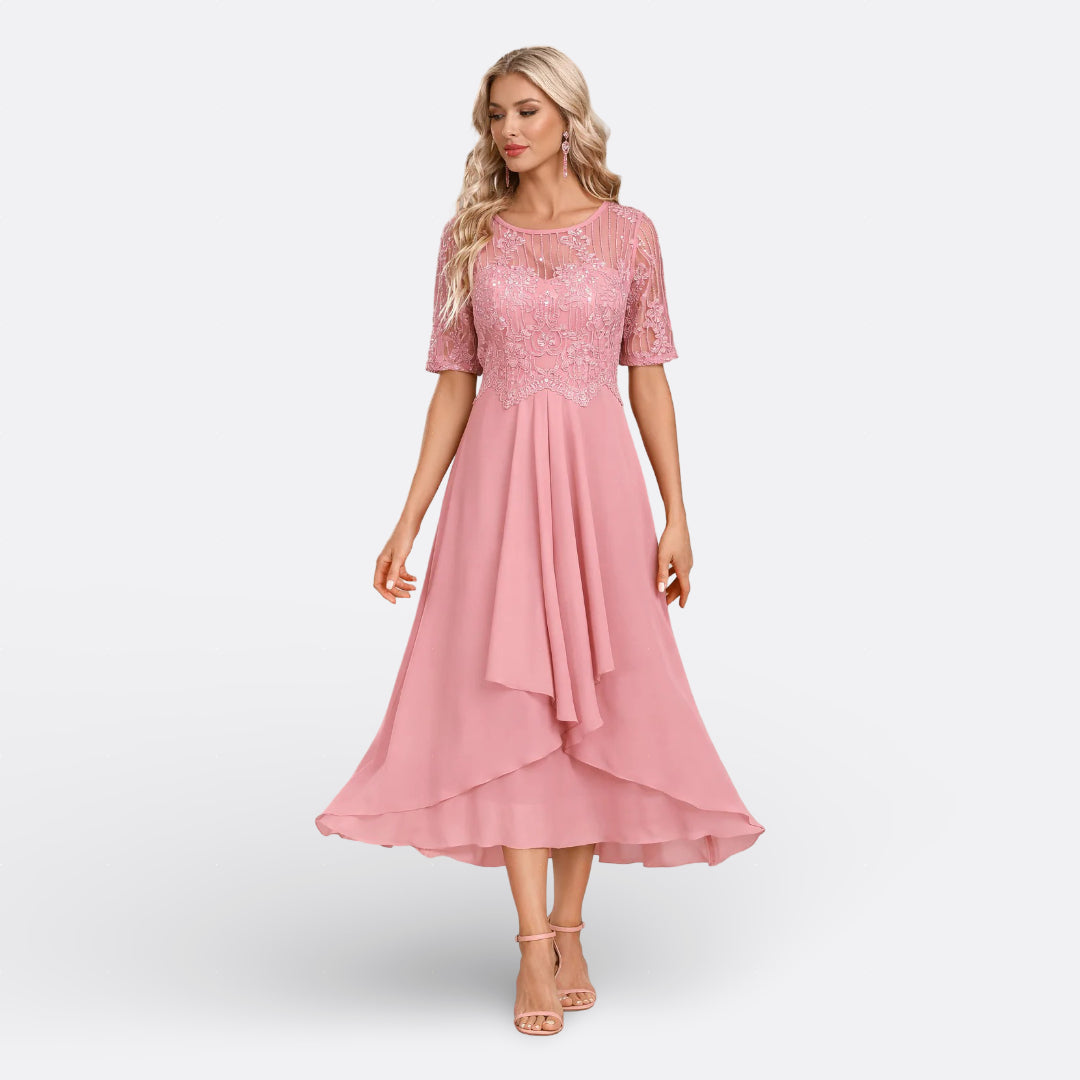 Léa | Robe en Dentelle à Manches Courtes