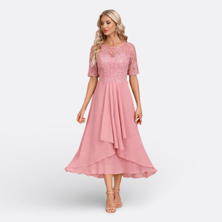 Léa | Robe en Dentelle à Manches Courtes