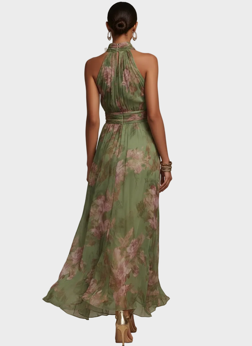 Léa | Élégante Robe Maxi Halter Fleurie