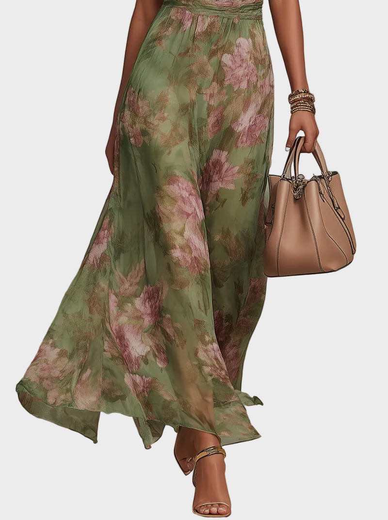 Léa | Élégante Robe Maxi Halter Fleurie