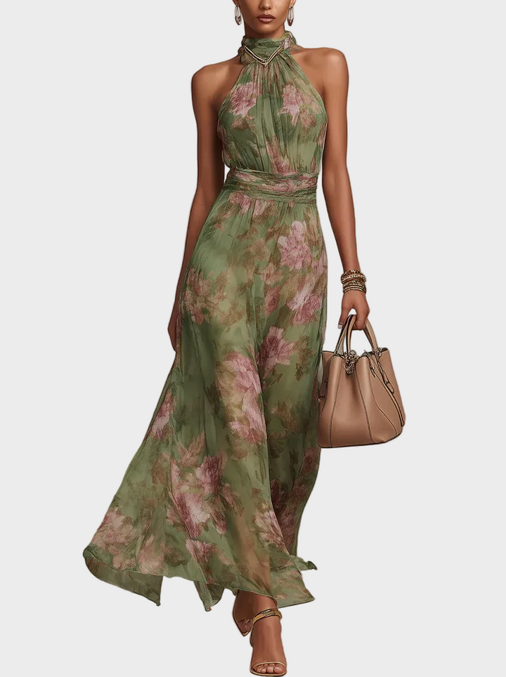 Léa | Élégante Robe Maxi Halter Fleurie