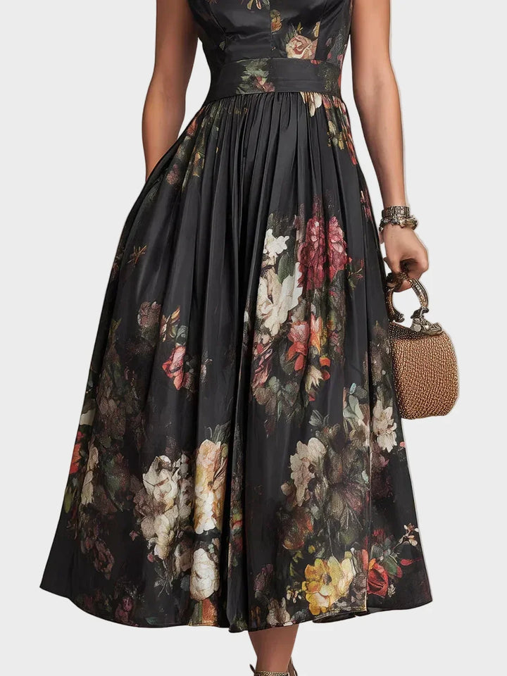 Capucine | Robe midi plissée à motif floral