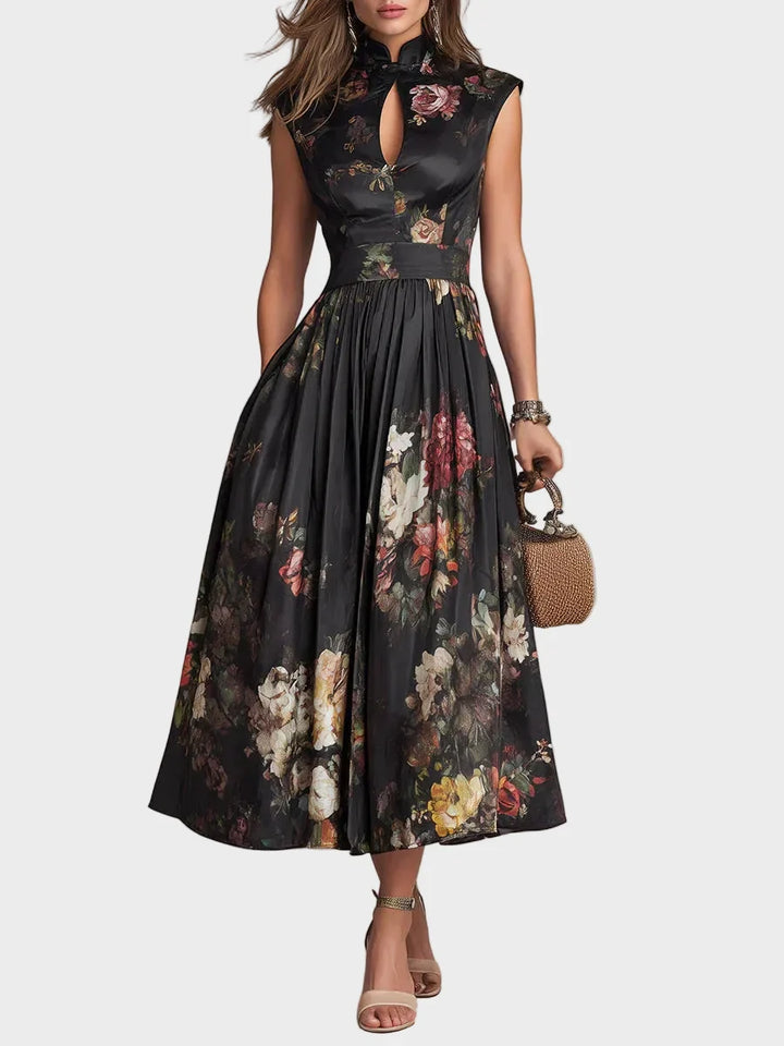 Capucine | Robe midi plissée à motif floral