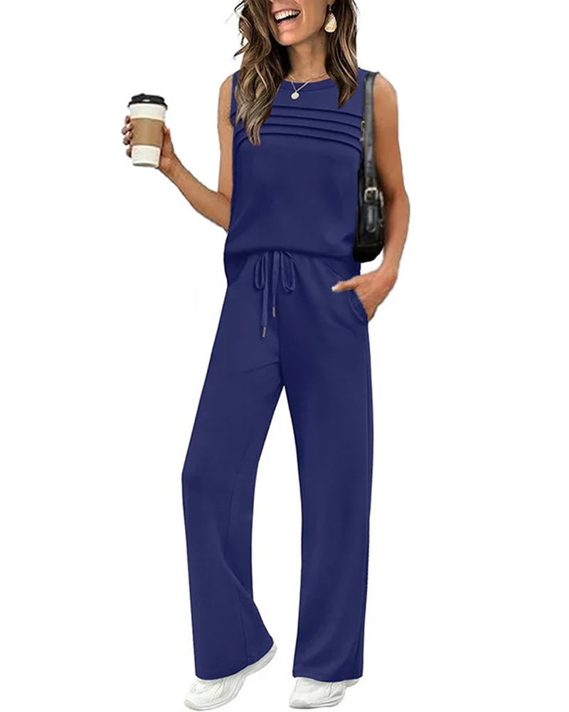 Ensemble Deux Pièces Top Gilet Plissé