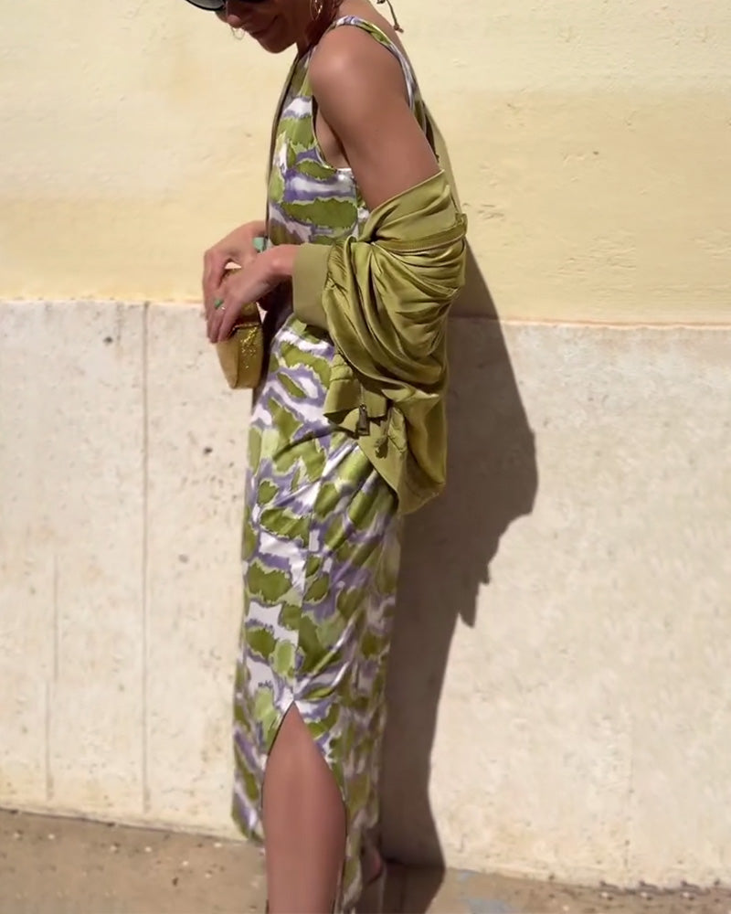 Ensemble Robe Imprimée Sans Manches Et Manteau