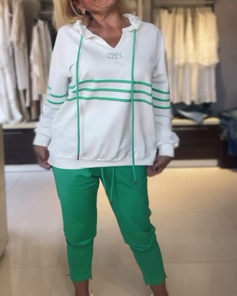 Ensemble sweat-shirt à capuche décontracté à imprimé rayé