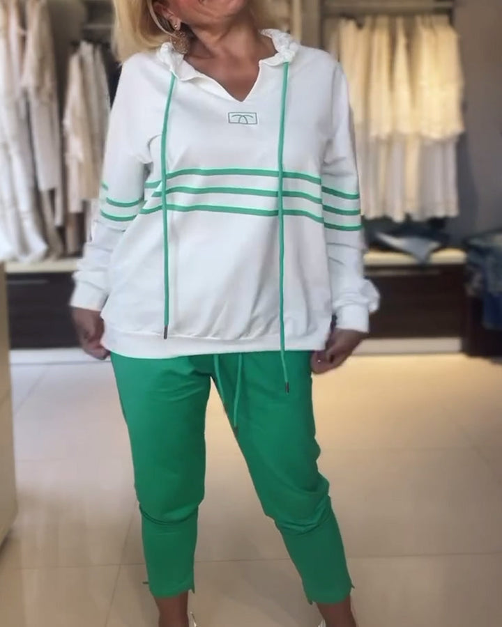 Ensemble sweat-shirt à capuche décontracté à imprimé rayé