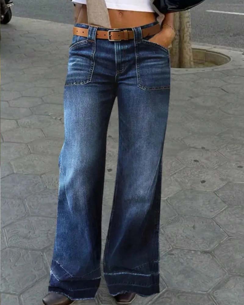 Jean Rétro Évasé Pour Femme Avec Poches