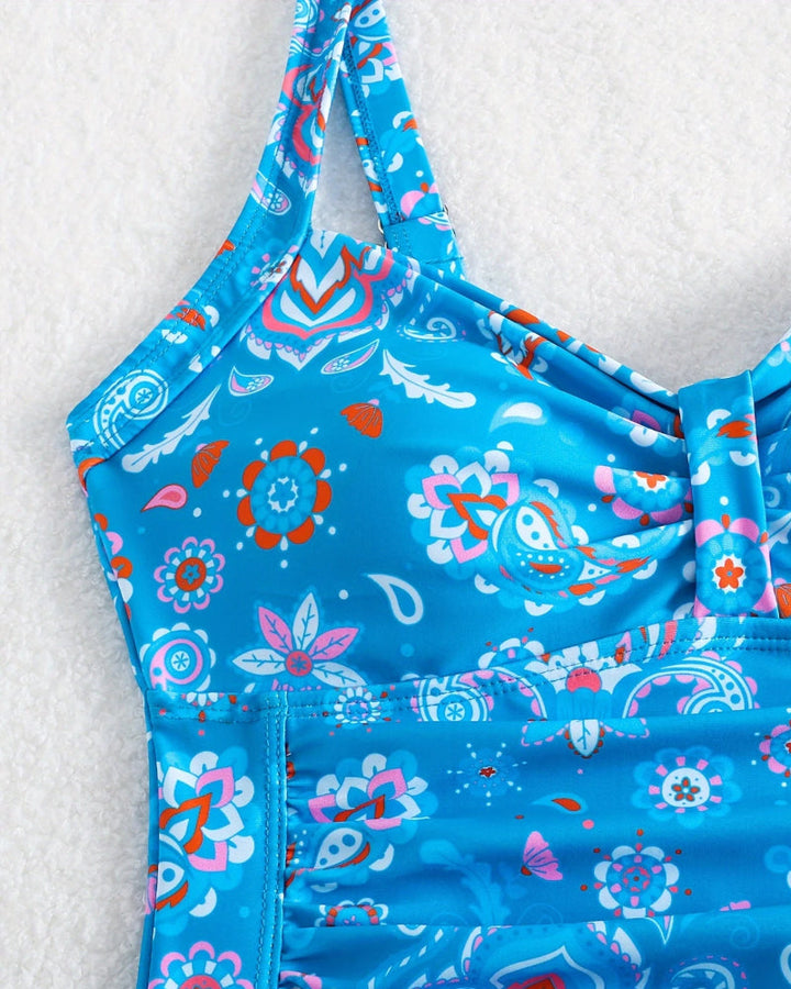 Maillot De Bain Décolleté Plissé Fleuri Une-Pièce