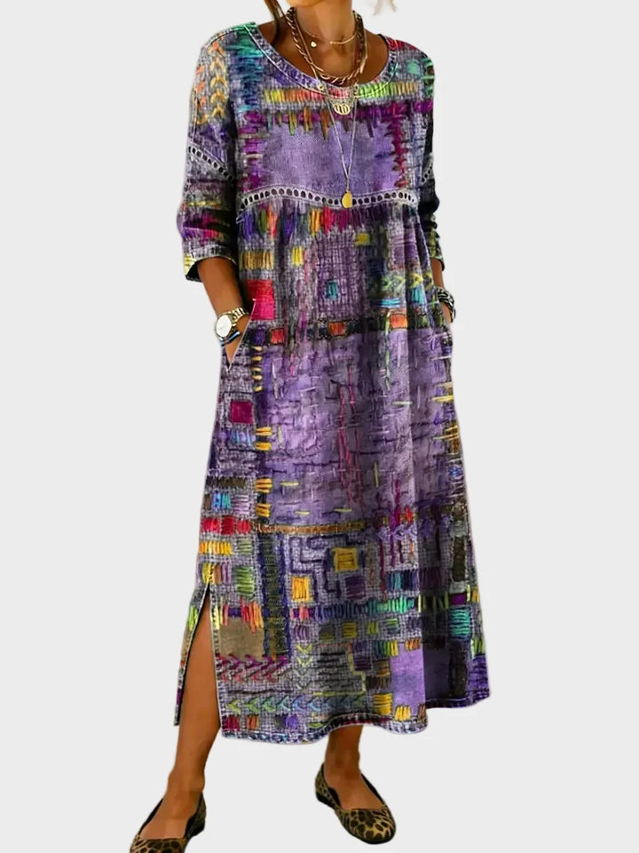 Alix | Robe en denim avec patchwork ethnique