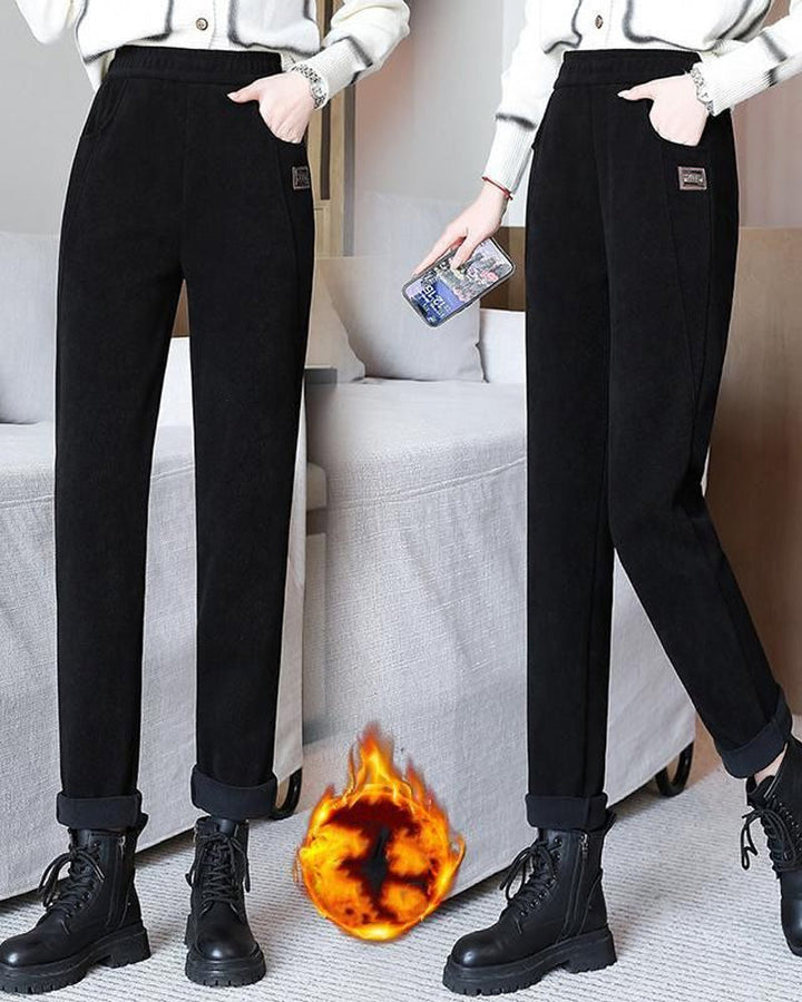 Pantalon Taille Haute Chaud avec Doublure en Laine