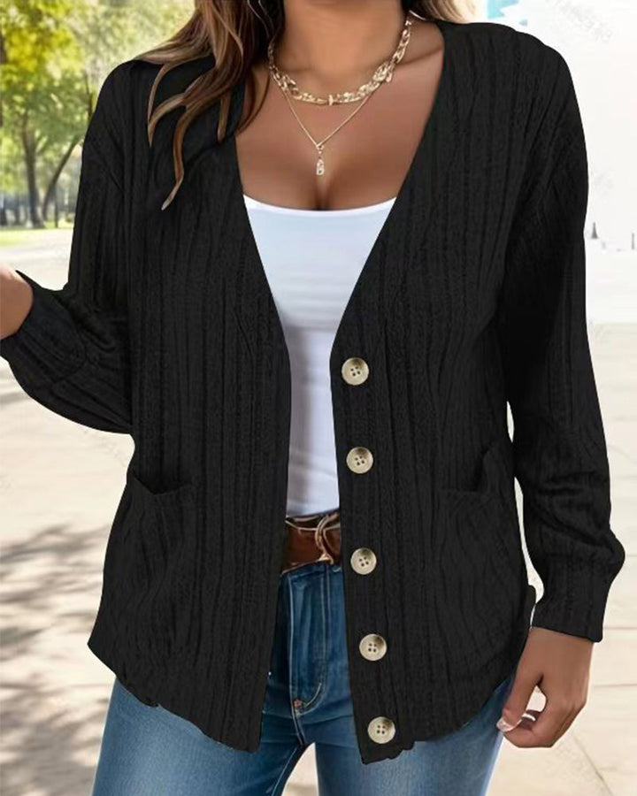 Veste manches longues col V couleur unie