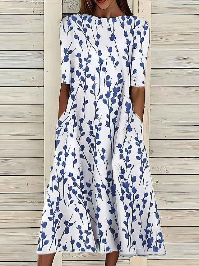 Capucine | Robe Midi aux Fleurs Marines