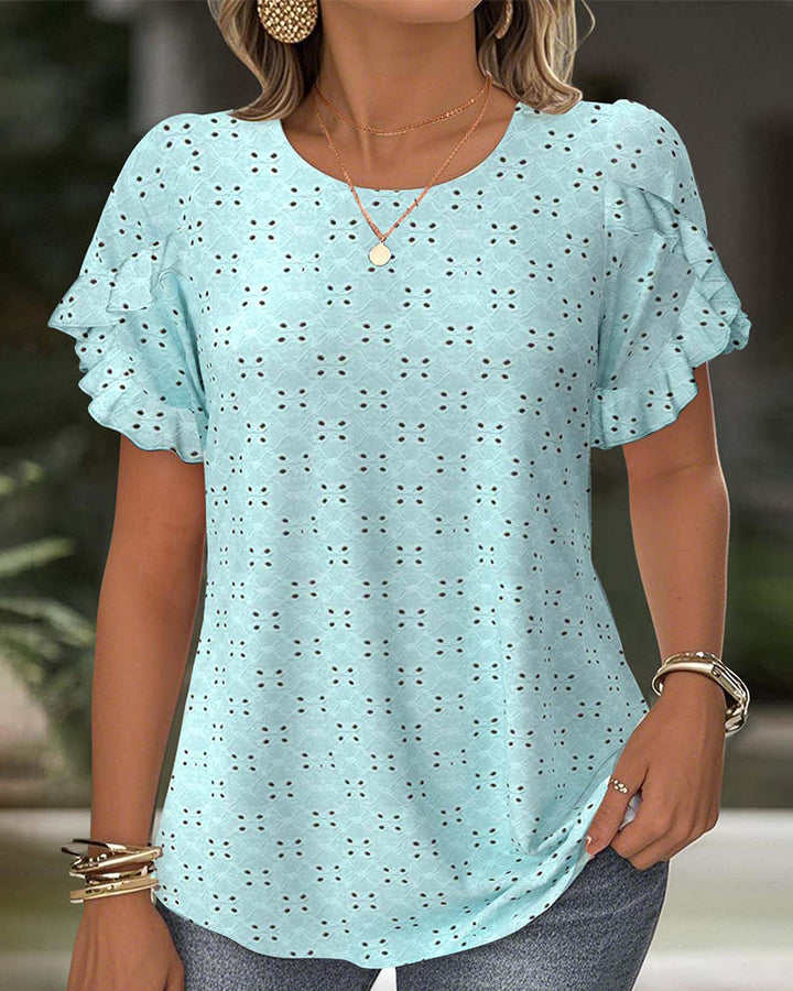 T-shirt à Volants Manches Courtes Découpé