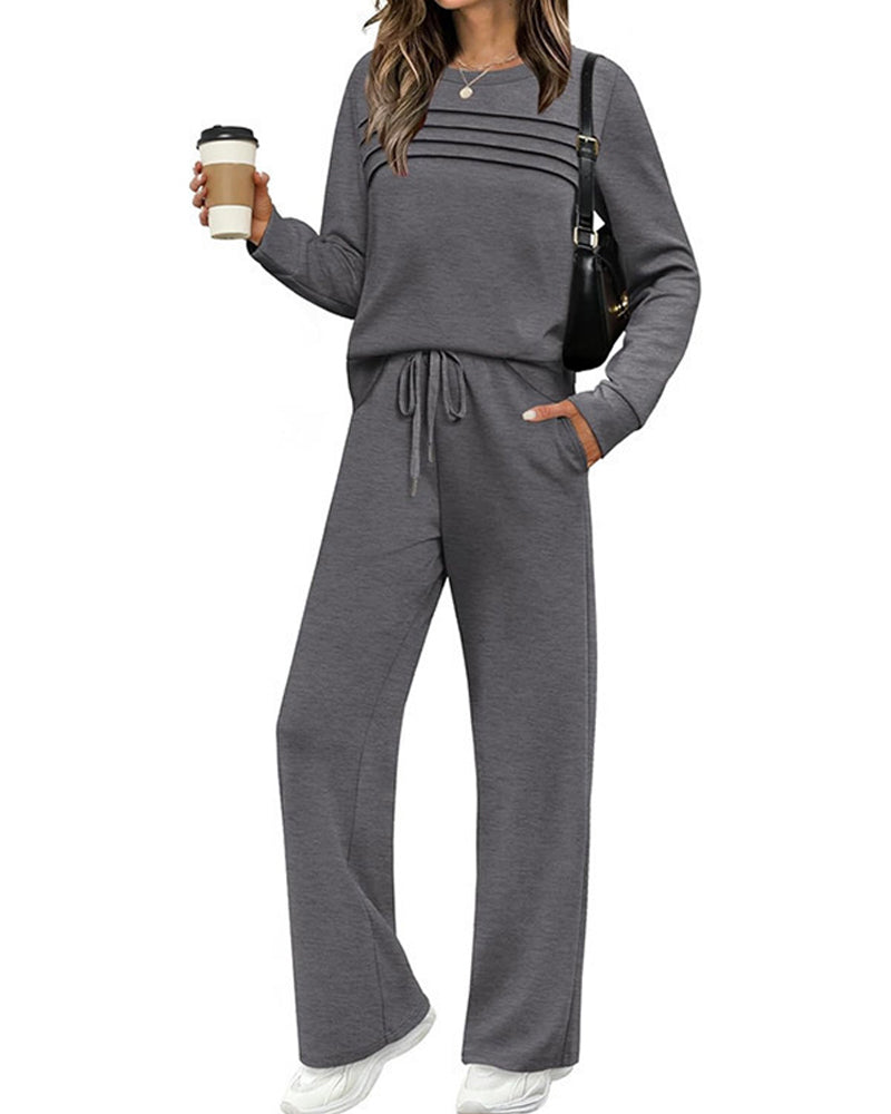 Set Haut à Col Rond pour Femme et Pantalon à Cordon