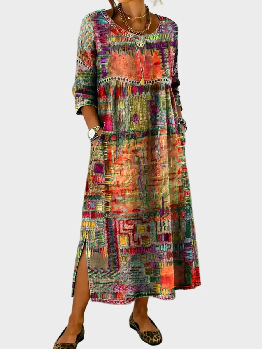Alix | Robe en denim avec patchwork ethnique