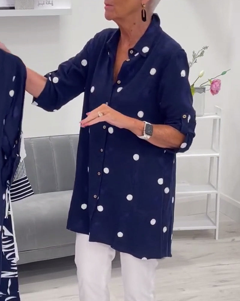 Chemise décontractée à revers imprimé à pois