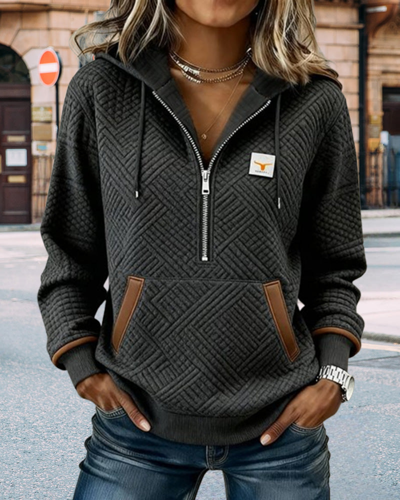 Sweat À Capuche Manches Longues Jacquard Décontracté