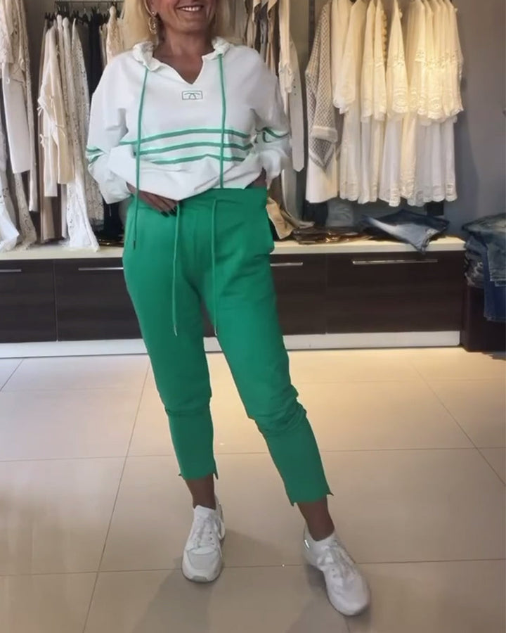 Ensemble sweat-shirt à capuche décontracté à imprimé rayé