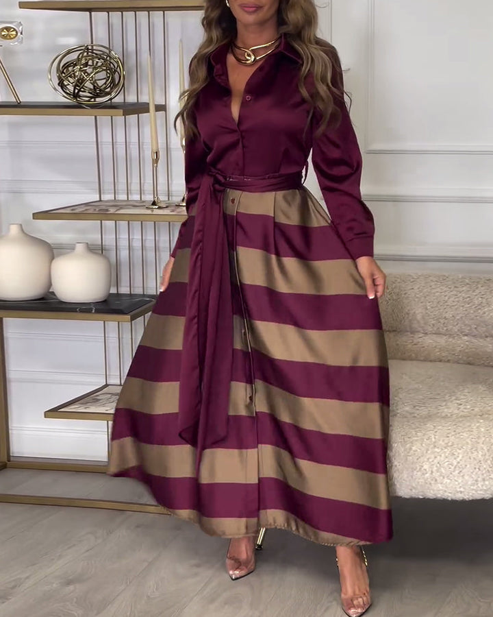 Robe élégante à rayures et à bretelles