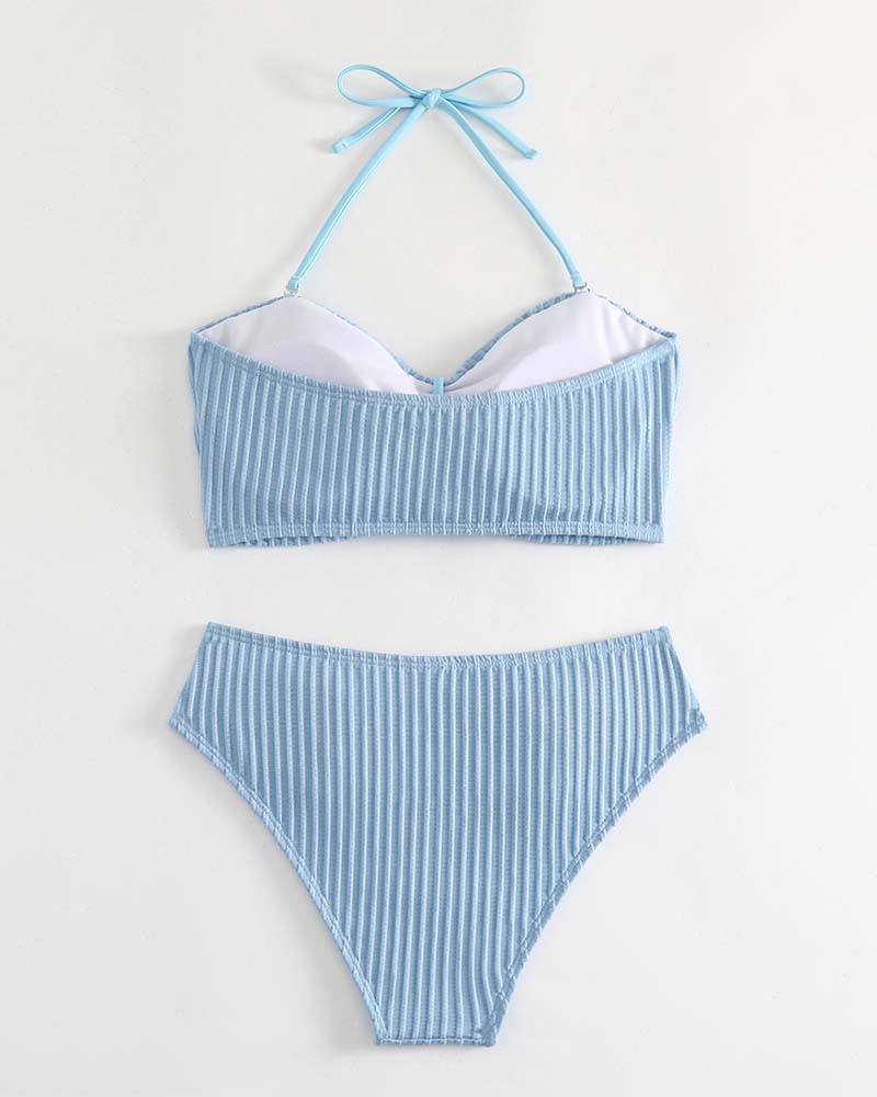 Maillot De Bain Halter Uni Rayé