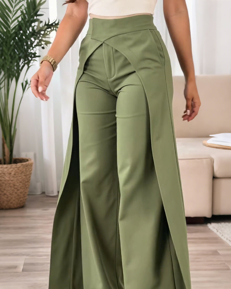 Pantalon Design Croisé Décontracté Jambe Large