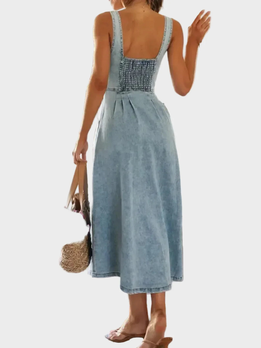 Capucine | Robes en denim sans manches classiques avec boutons devant