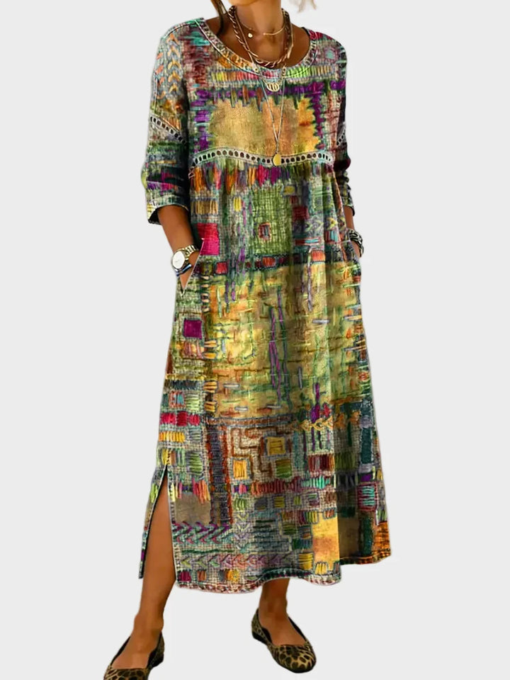 Alix | Robe en denim avec patchwork ethnique