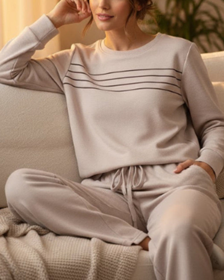 Set Haut à Col Rond pour Femme et Pantalon à Cordon