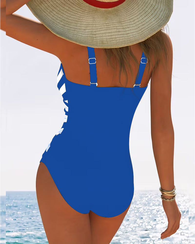 Maillot de bain une pièce décontracté à rayures et col en V