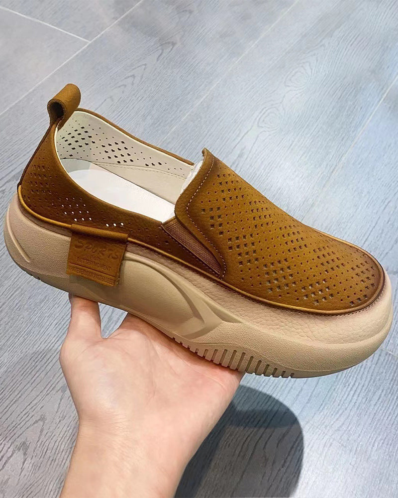 Chaussures Semelle Épaisse Femme Évidé Mocassins Bout Rond Capuchon