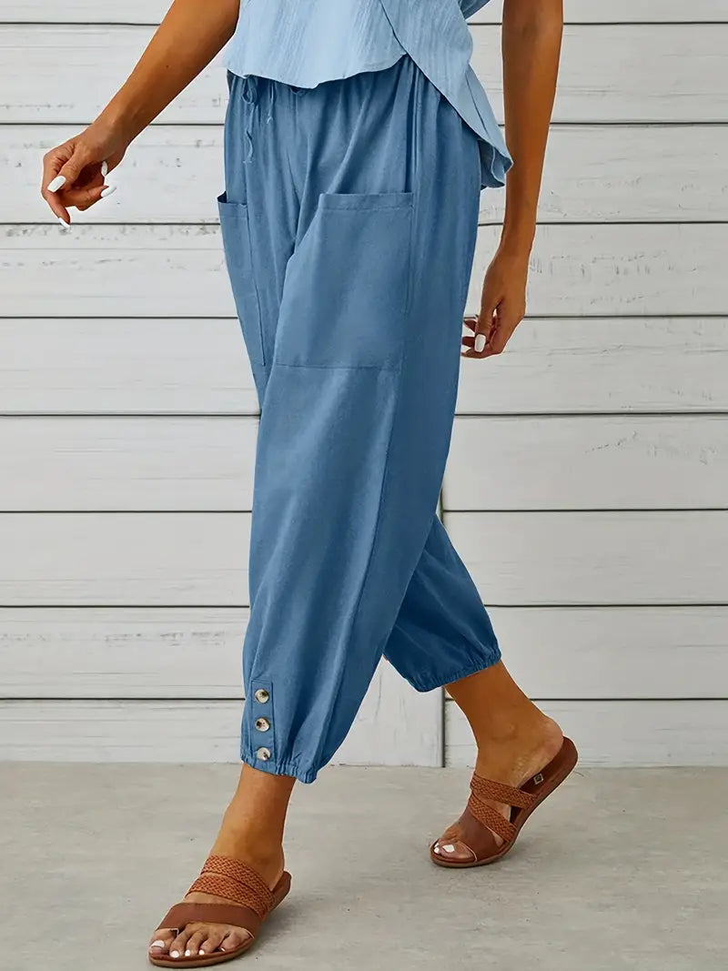 Luciane | Pantalon à cordon et boutons pour femme