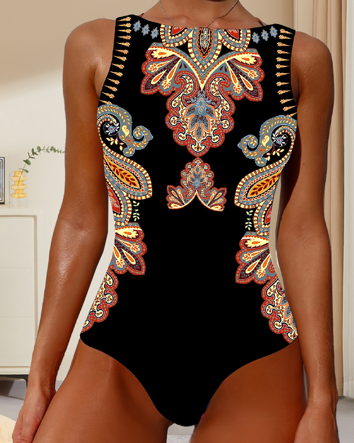 Maillot de Bain Paisley Sans Manches Monopièce