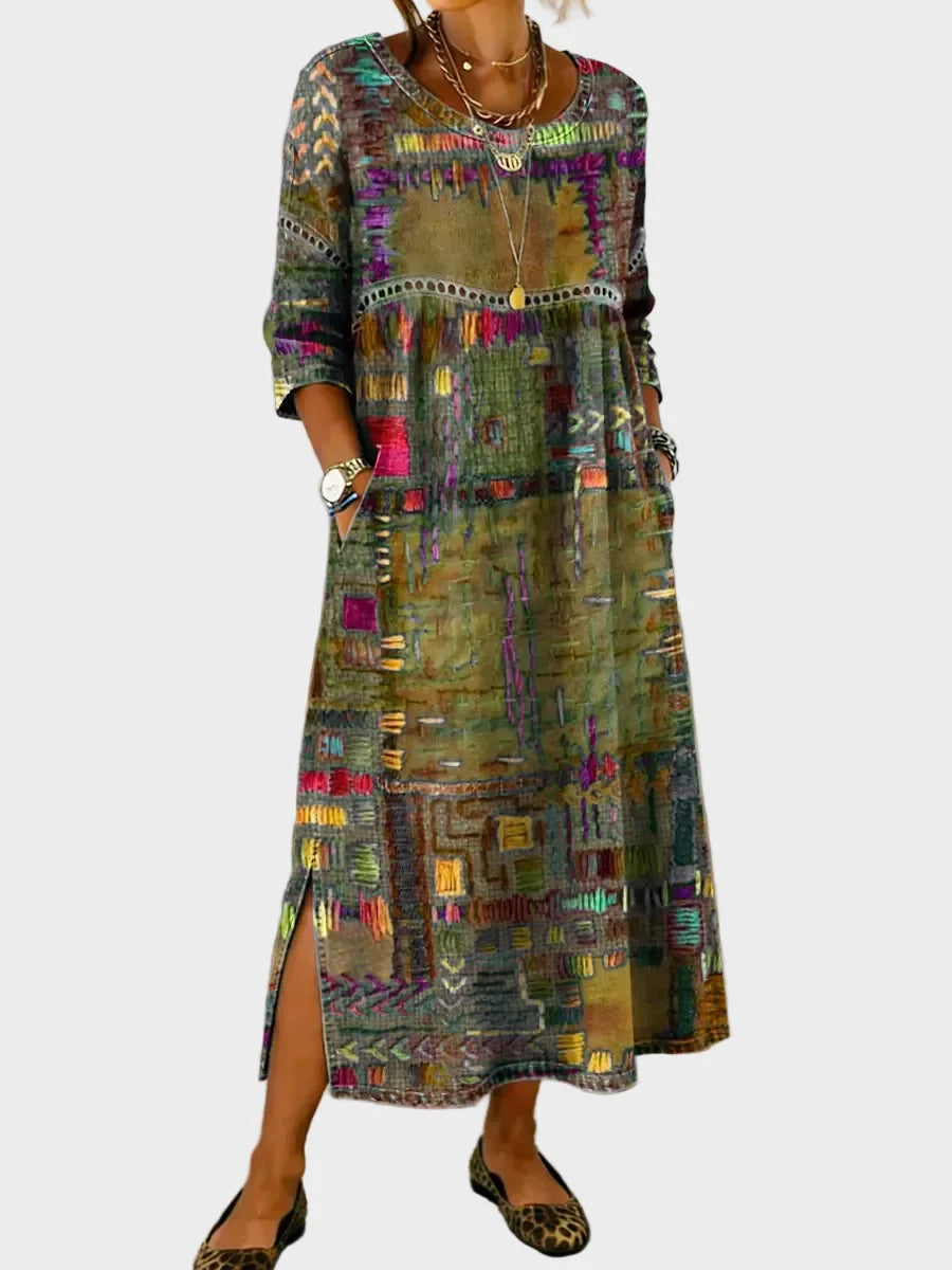 Alix | Robe en denim avec patchwork ethnique