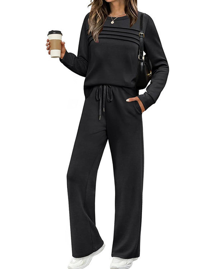 Set Haut à Col Rond pour Femme et Pantalon à Cordon