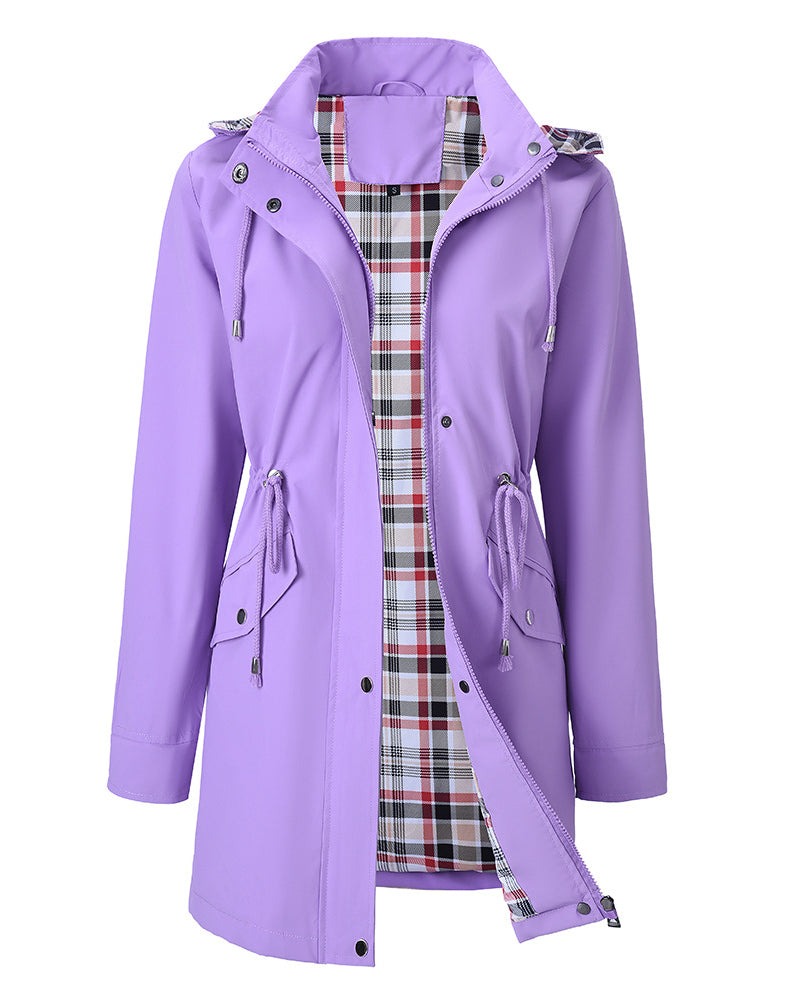 Trench Long Imperméable À Capuche Pour Femme