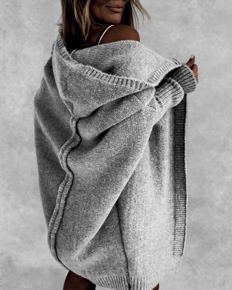 Cardigan simple à capuche de couleur unie avec motif chauve-souris