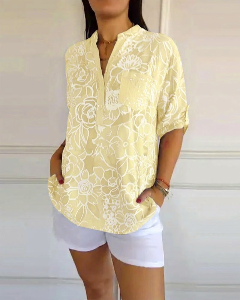 Blouse Col V Boutonnée Imprimée