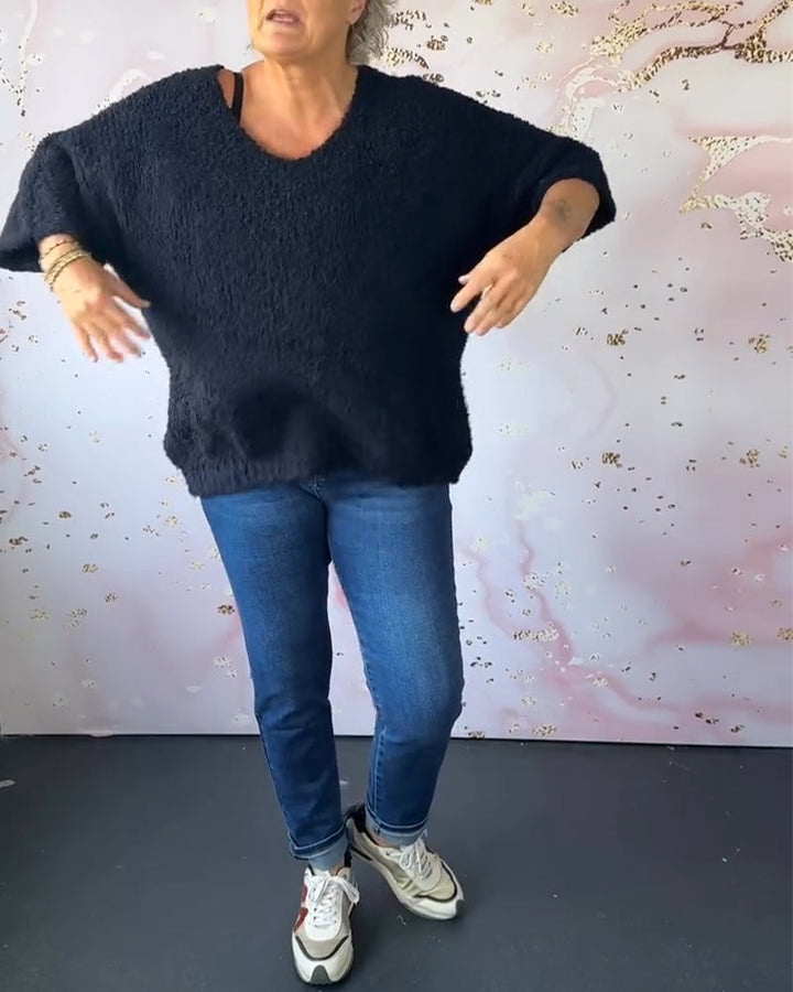 Pull décontracté de couleur unie à col en V