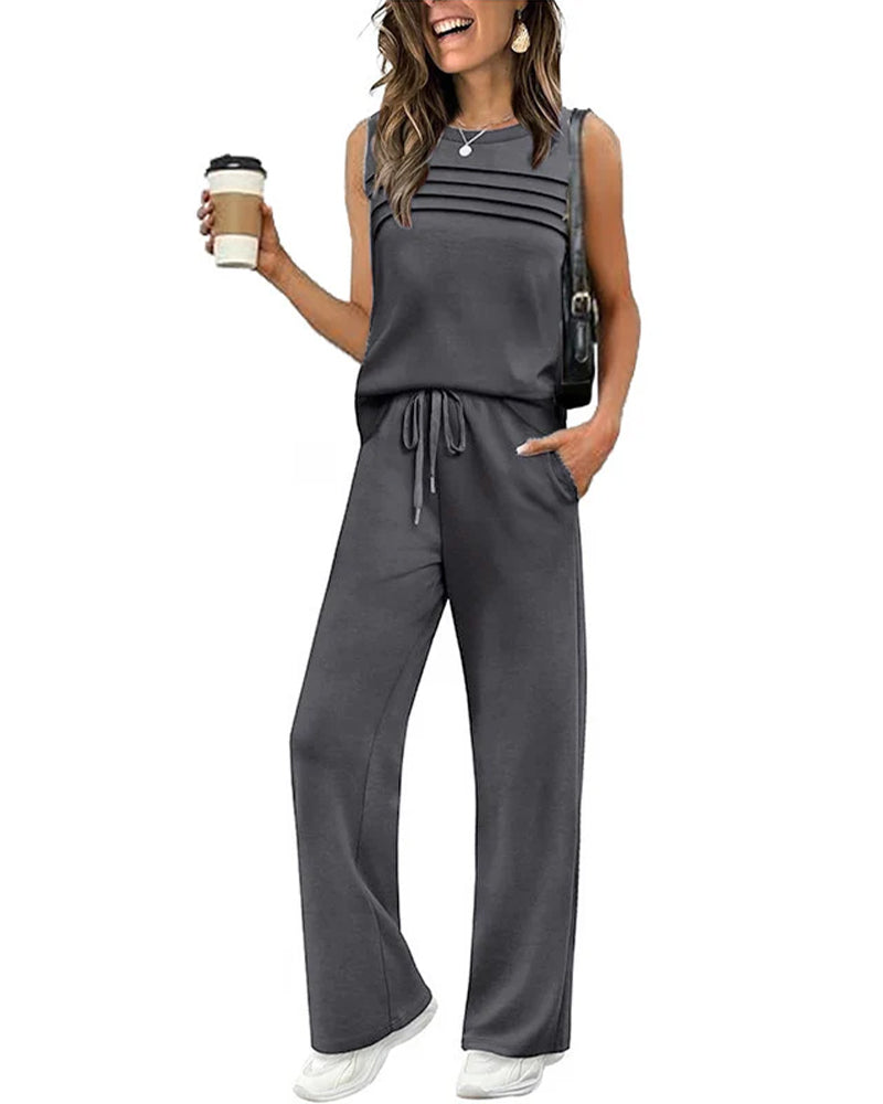 Ensemble Deux Pièces Top Gilet Plissé