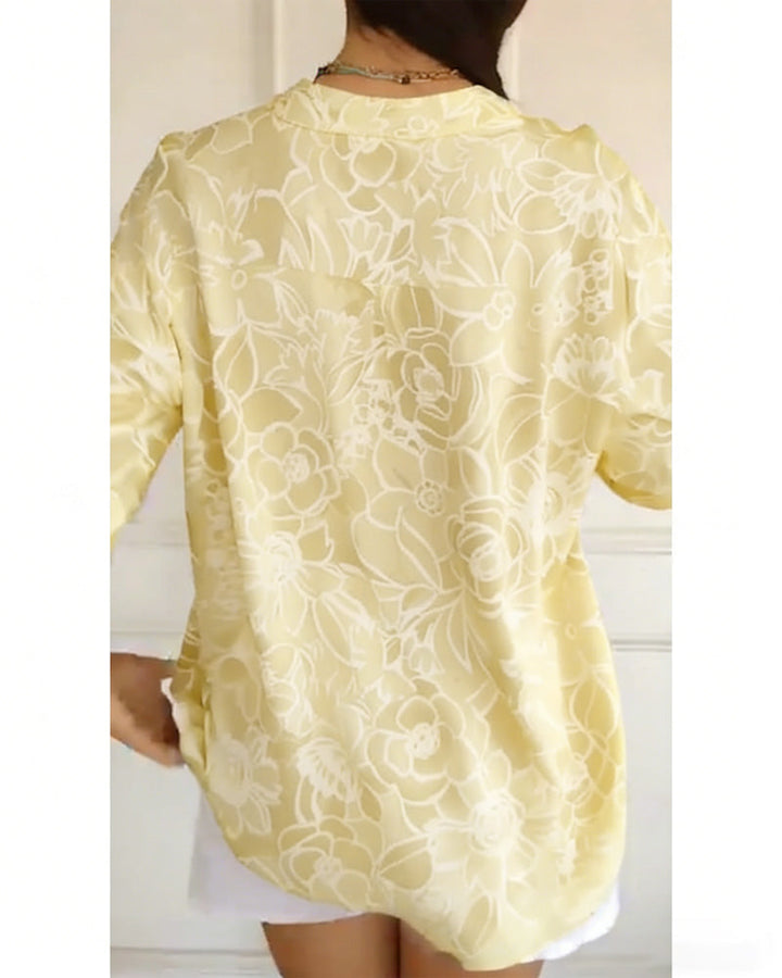 Blouse Col V Boutonnée Imprimée