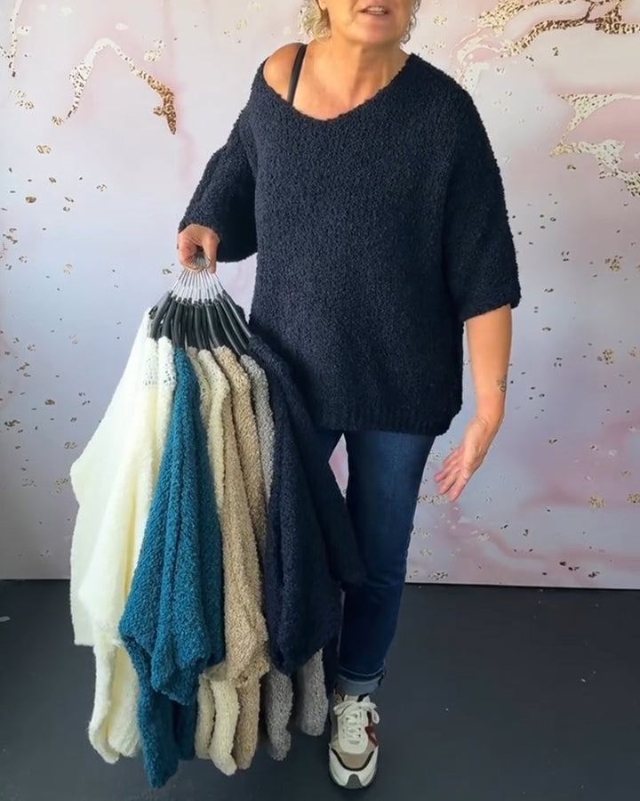 Pull décontracté de couleur unie à col en V